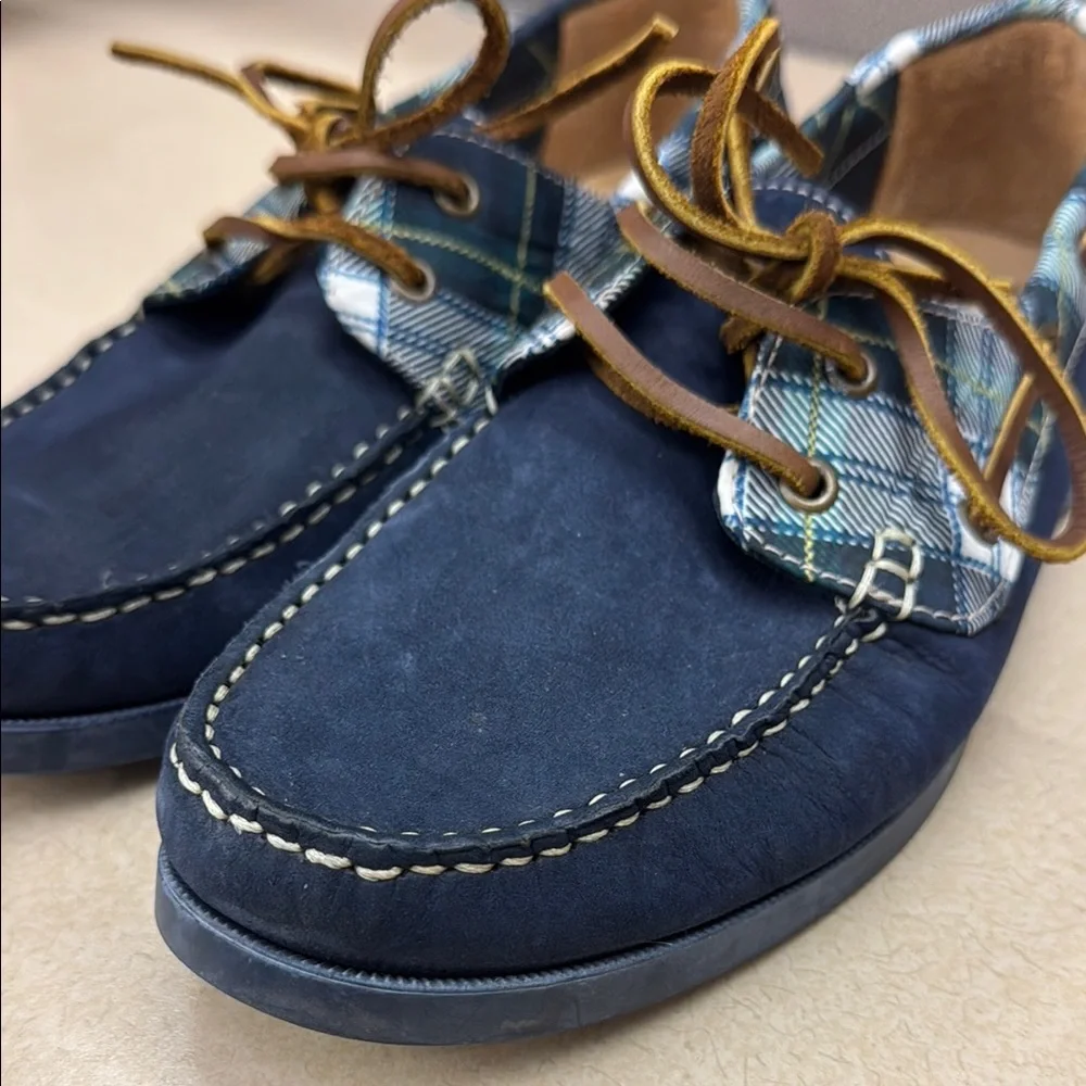 Jack Rogers Easton Blue Boat Shoes with Plaid Accents